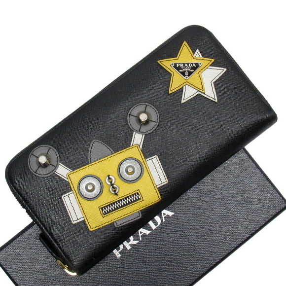 Prada Saffiano Black Leather ROBOT Wallet Zip Nero - Picture 1 of 3